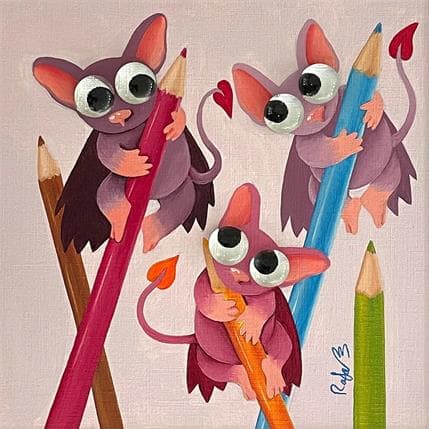 Painting Little bats by Lennoz Raphaële | Painting  Oil Pop icons