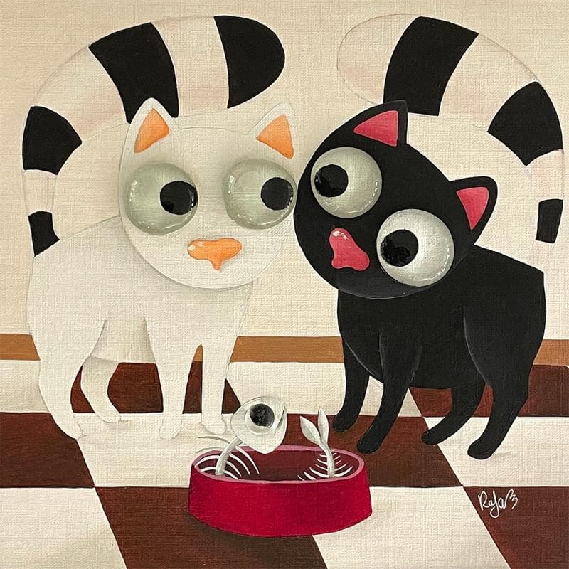 Painting Black and white cats by Lennoz Raphaële | Painting  Oil