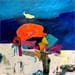 Peinture Le danseur lie ala baleine par Lau Blou | Tableau Abstrait Mixte scènes de vie
