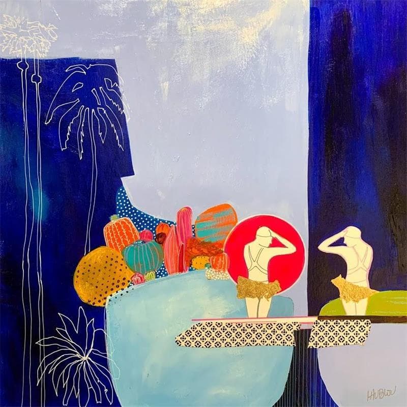 Peinture Le double des nageuses par Lau Blou | Tableau Abstrait Mixte scènes de vie