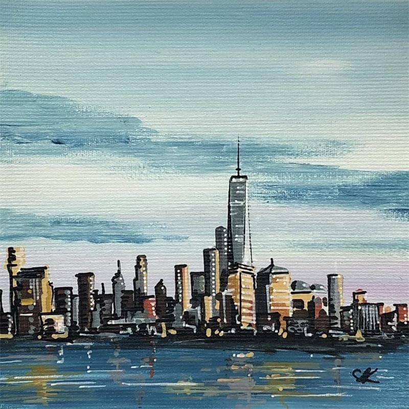 Peinture Manhattan depuis baie d'Hudson par Touras Sophie-Kim  | Tableau Figuratif Urbain