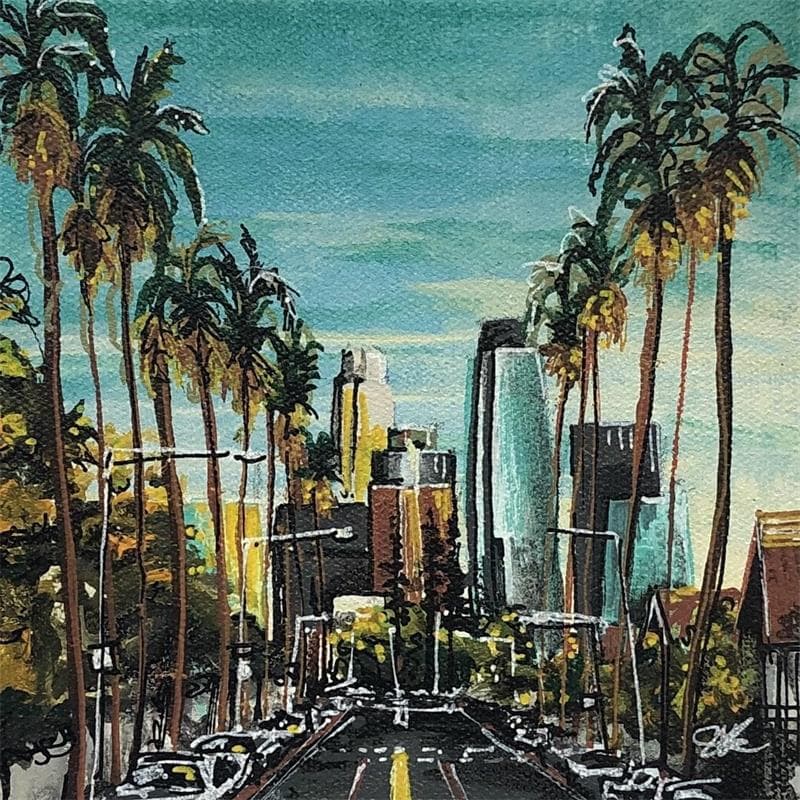Painting Palm trees down town LA by Touras Sophie-Kim  | Painting Figurative Urban