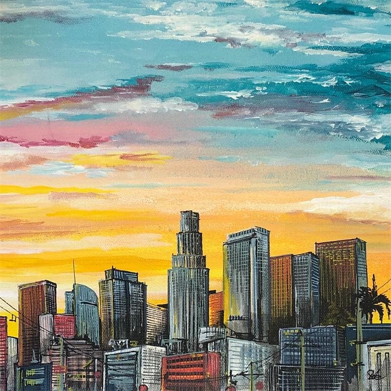 Peinture Sunset à Los Angeles par Touras Sophie-Kim  | Tableau Figuratif Mixte Vues urbaines