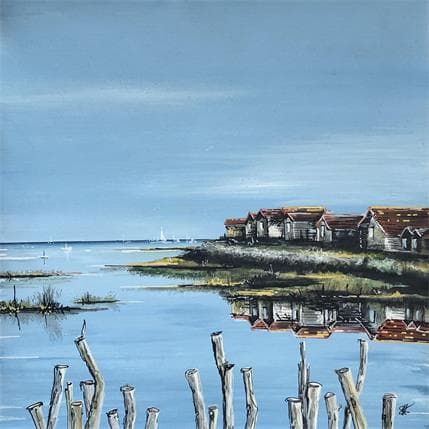 Painting Les maisons du bassin d'Arcachon by Sophie-Kim Touras | Painting Figurative Mixed Marine