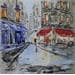 Peinture Le quartier s'allume par Rousseau Patrick | Tableau Figuratif Huile Vues urbaines