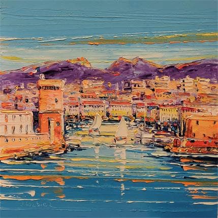 Painting Voiles dans le port, Marseille by Corbière Liisa | Painting Figurative Oil Landscapes, Urban, Marine