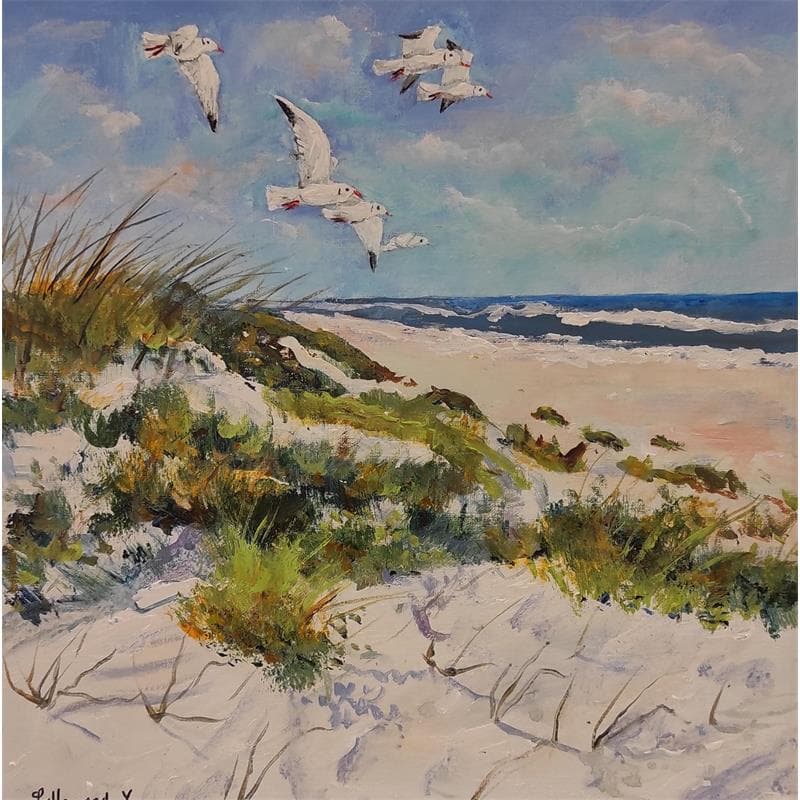 Painting Dunes et mouettes 3 by Lallemand Yves | Painting Figurative Acrylic Marine