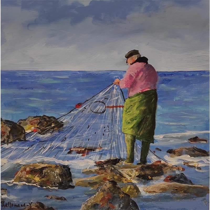 Painting Pêcheur de crevettes by Lallemand Yves | Painting Figurative Acrylic Life style, Marine