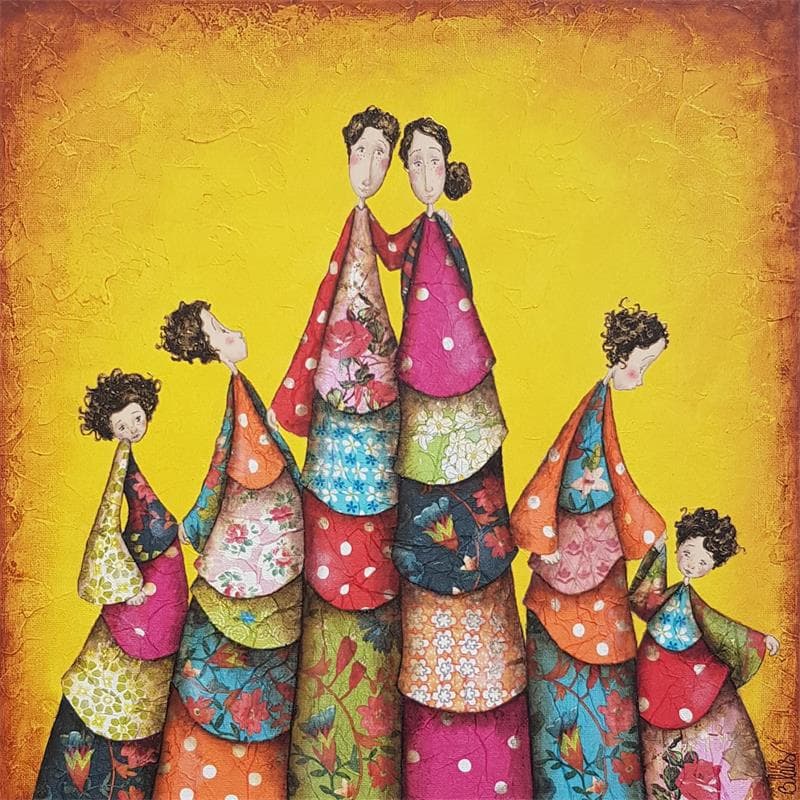 Peinture Famille je vous aime par Blais Delphine | Tableau Art naïf Scènes de vie Acrylique