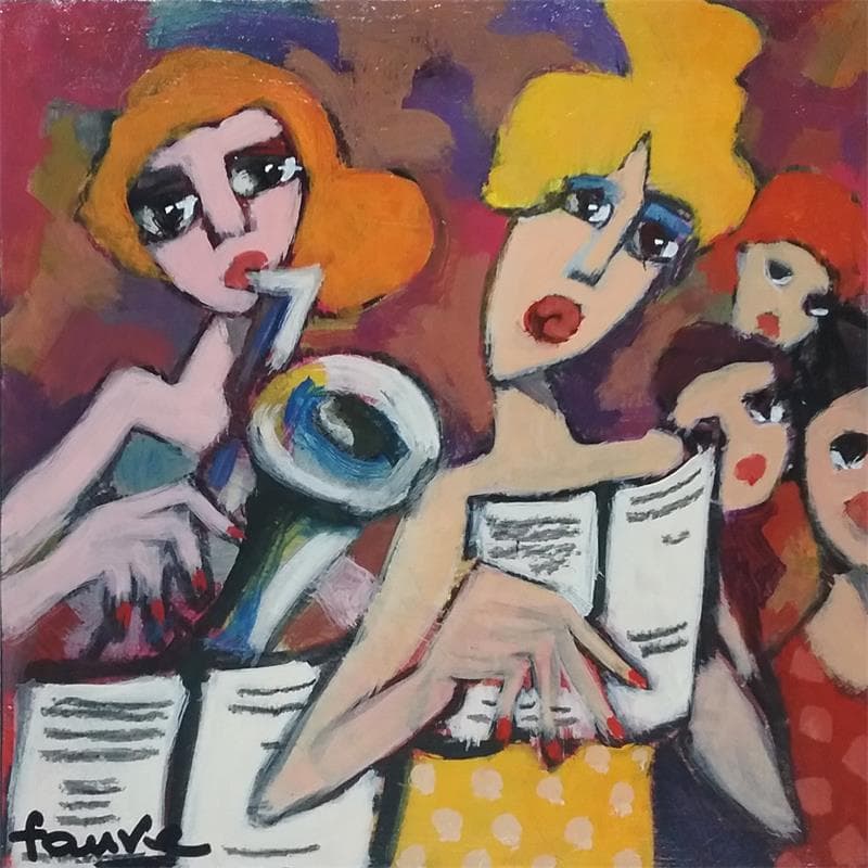 Painting Chant et saxo by Fauve | Painting Figurative Acrylic Life style