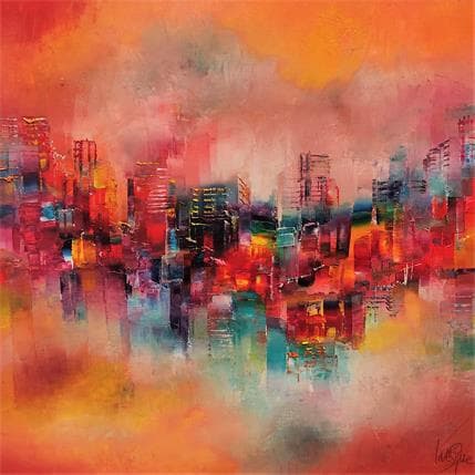 Painting Ville Funambule by Levesque Emmanuelle | Painting Abstract Oil Landscapes, Urban