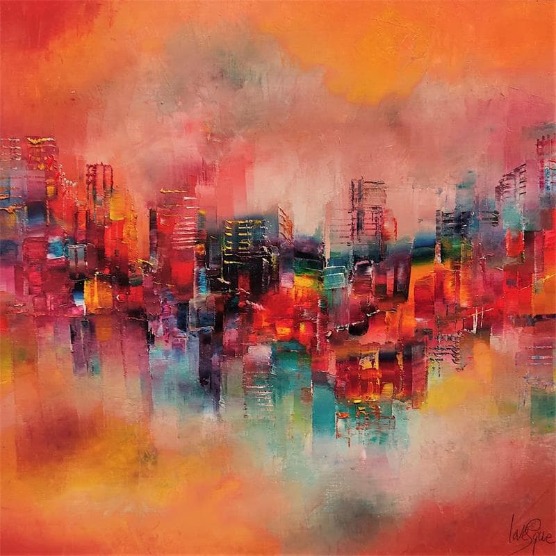 Painting Ville Funambule by Levesque Emmanuelle | Painting Abstract Oil Landscapes Urban