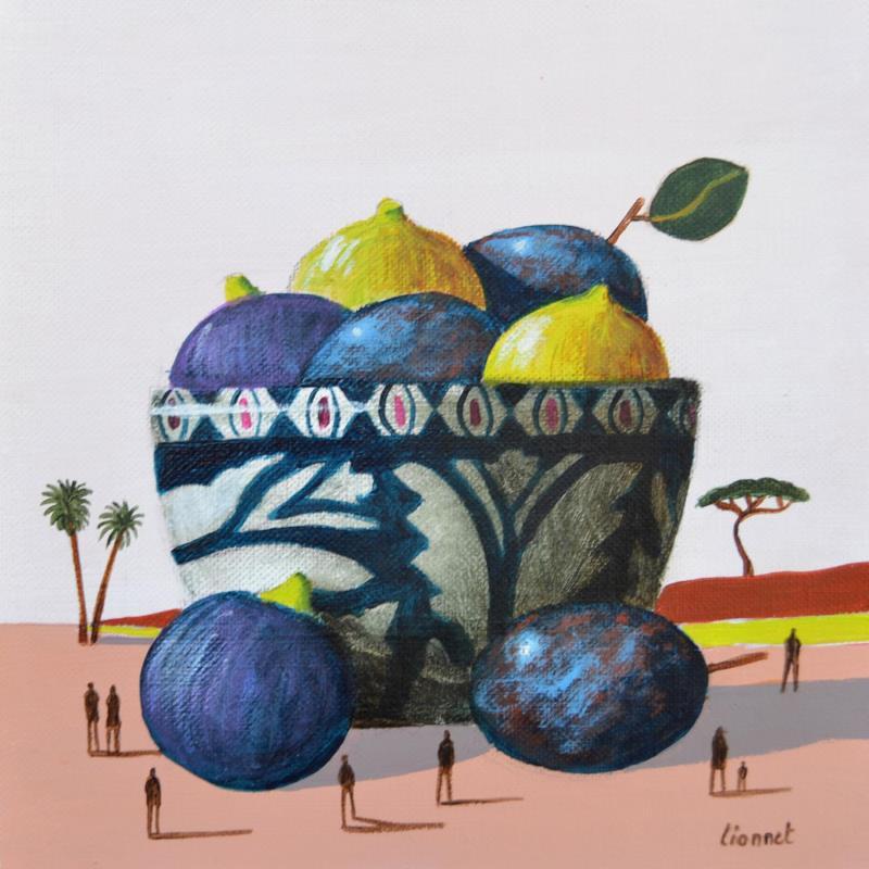 Peinture Figues et prunes par Lionnet Pascal | Tableau Surréalisme Acrylique Natures mortes