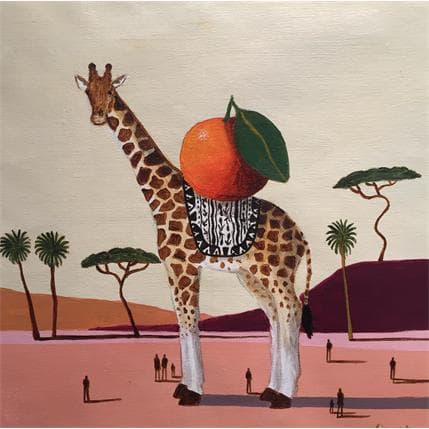 Painting Girafe à l'orange  by Lionnet Pascal | Painting Surrealist Acrylic Animals
