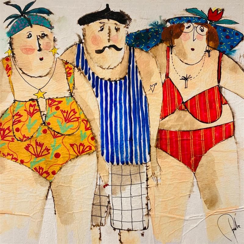 Painting Bernadette, Gisel & Josephine by Colombo Cécile | Painting Acrylic Pastel
