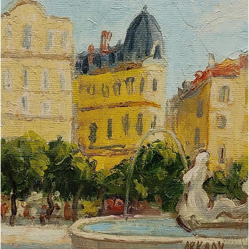 Painting Place de la fontaine by Arkady | Painting Figurative Oil Urban