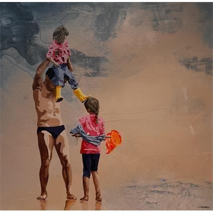 Peinture Père de filles par Sand | Tableau Figuratif Acrylique scènes de vie