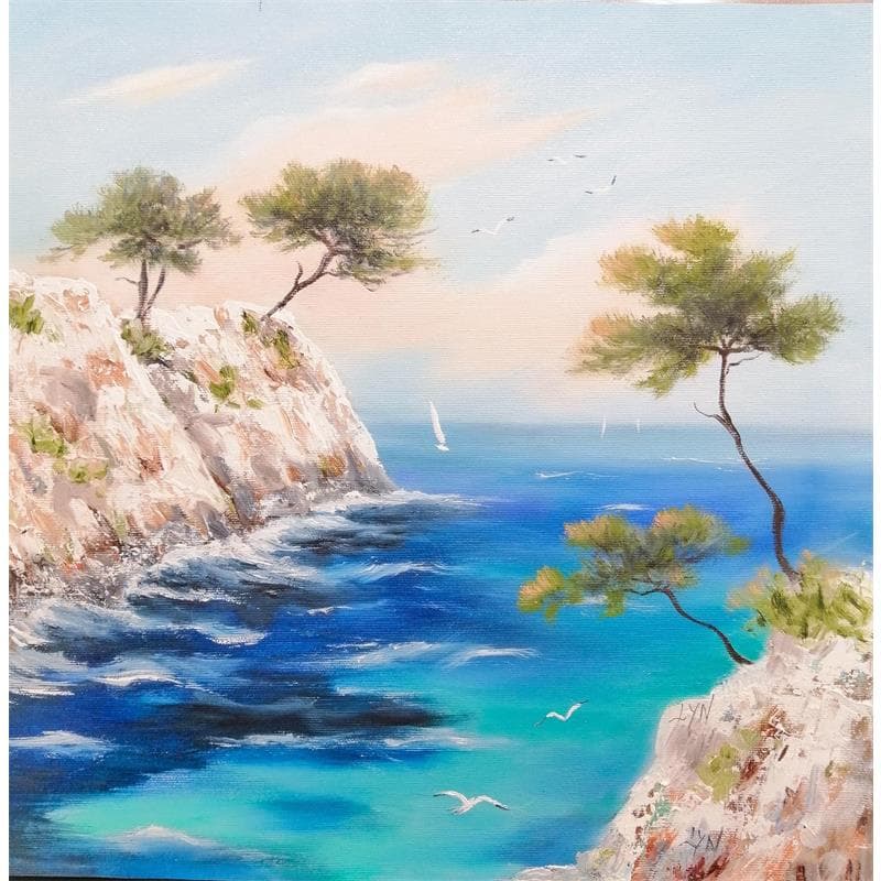 Painting Pins et calanque by Lyn | Painting Figurative Landscapes Oil