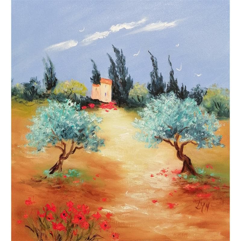 Painting Bastide aux coquelicots by Lyn | Painting Figurative Landscapes Oil