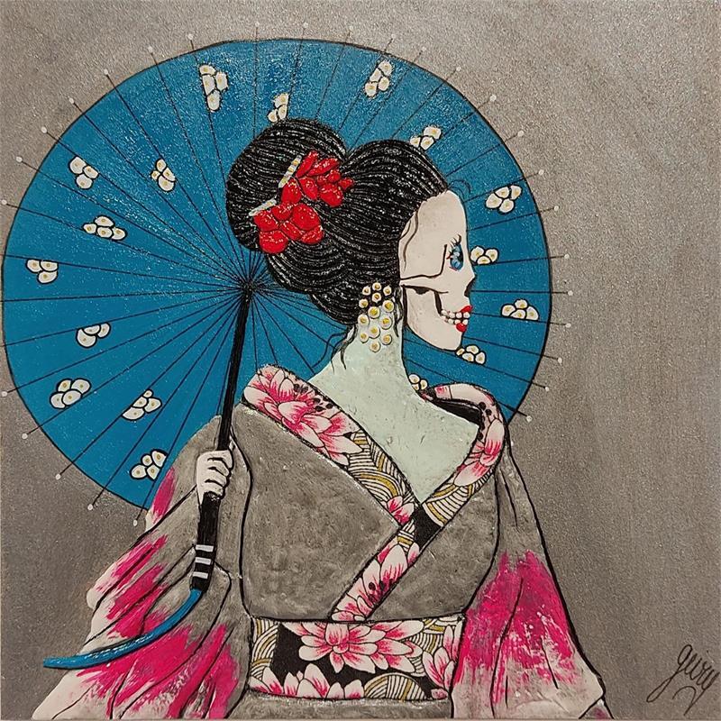 Peinture Geisha par Geiry | Tableau Surréalisme Matiérisme Portraits