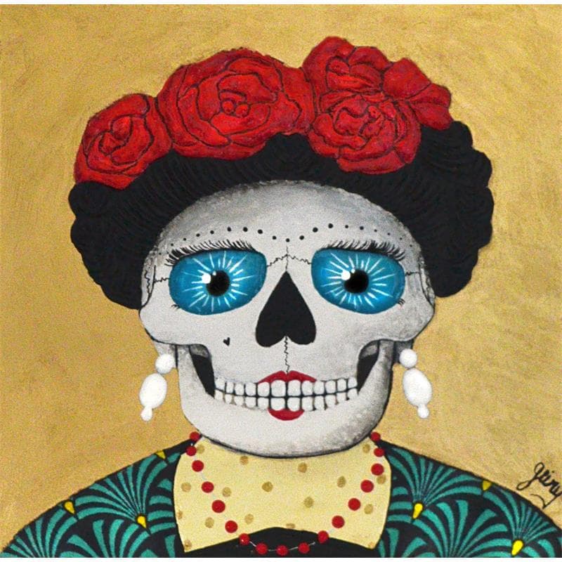 Peinture Frida del oro par Geiry | Tableau Figuratif Mixte Portraits