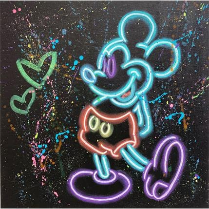 Peinture Néon Mickey par Jen Miller | Tableau Street Art Mixte icones Pop