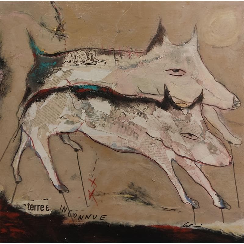 Painting Terre inconnue by Colin Sylvie | Painting Raw art Animals Acrylic