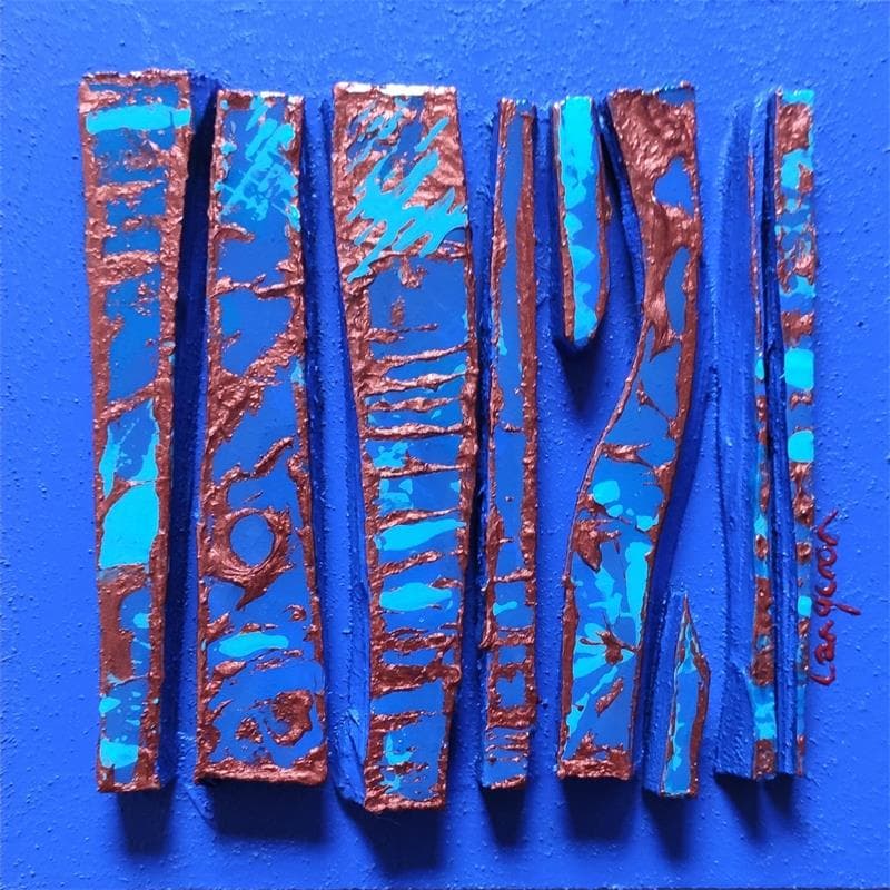 Peinture BC 9 forme bleu cuivre par Langeron Luc | Tableau Abstrait Mixte Acrylique minimaliste