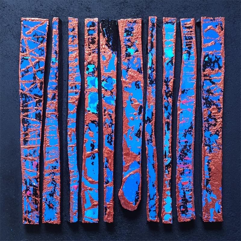 Peinture BC 10 impression bleu cuivre par Langeron Luc | Tableau Abstrait Mixte Acrylique minimaliste