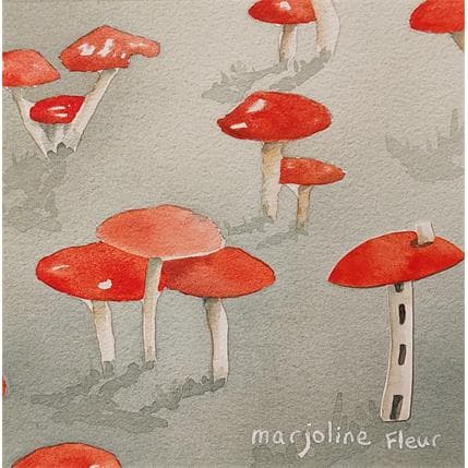 Painting Champignons by Marjoline Fleur | Painting Naive art Watercolor