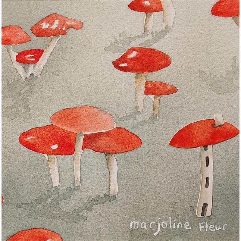Painting Champignons by Fleur Marjoline  | Painting Naive art Watercolor