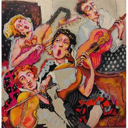 Peinture Gypsy jazz evening par Garilli Nicole | Tableau Figuratif Huile scènes de vie
