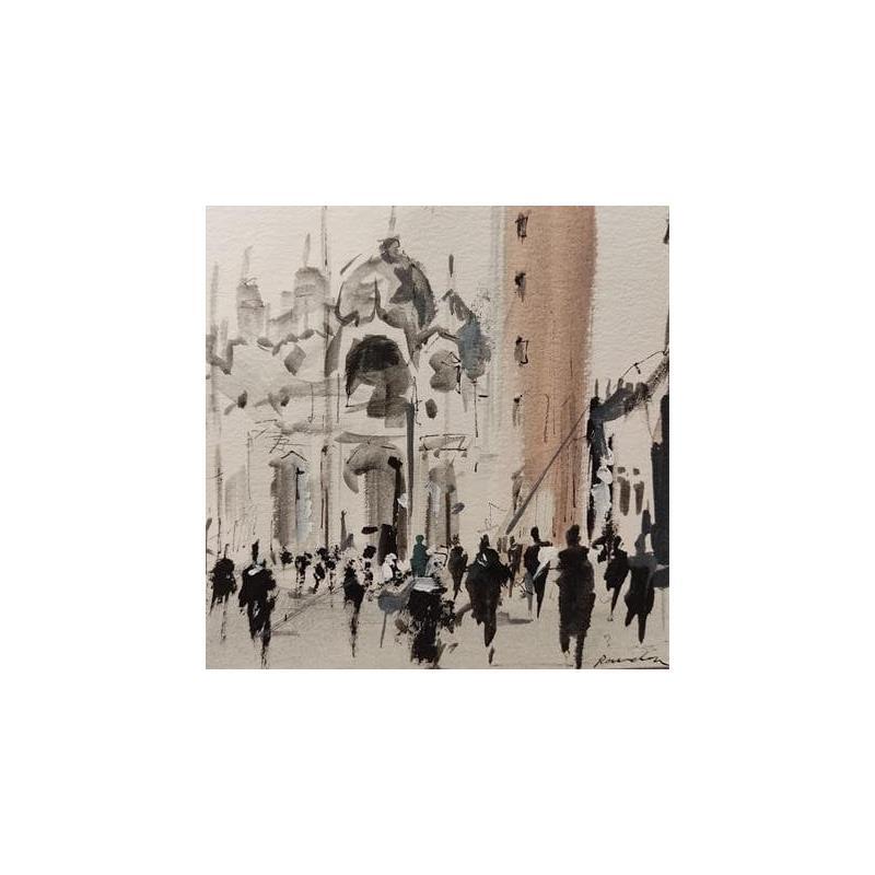 Peinture Place Venise par Poumelin Richard | Tableau Figuratif Urbain Scènes de vie Huile
