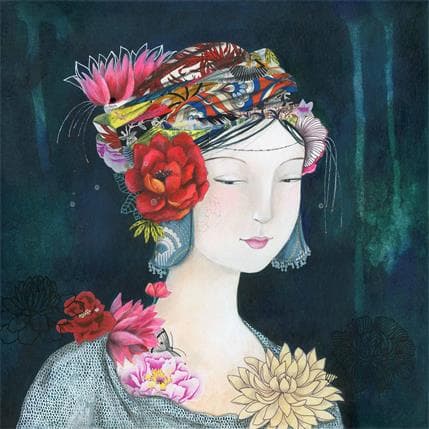 Peinture A fleur de peau 2 par Rebeyre Catherine | Tableau Illustration Mixte Portraits