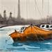 Peinture Boats in the Seine par Dandapat Swarup | Tableau Figuratif Paysages Urbain Scènes de vie Aquarelle