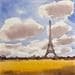 Peinture Eiffel Tower in Early Autumn par Dandapat Swarup | Tableau Figuratif Paysages Urbain Scènes de vie Aquarelle