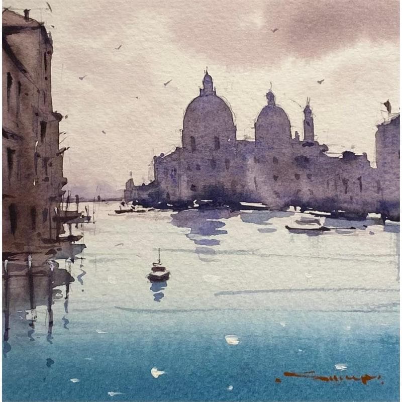 Gemälde Remembering Venice von Dandapat Swarup | Gemälde Figurativ Landschaften Urban Alltagsszenen Aquarell