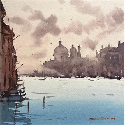 Peinture The Blue and Gray Venice par Dandapat Swarup | Tableau Figuratif Aquarelle Paysages, scènes de vie, Vues urbaines