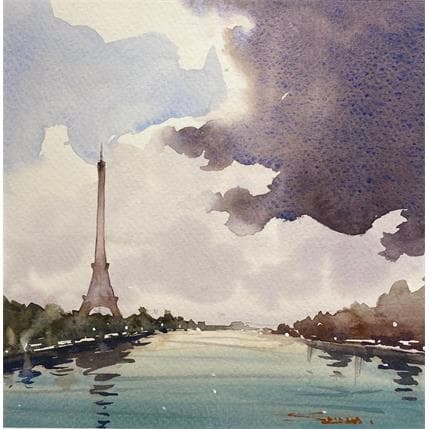 Peinture The Tower and the Clouds par Dandapat Swarup | Tableau Figuratif Aquarelle Paysages, scènes de vie, Vues urbaines