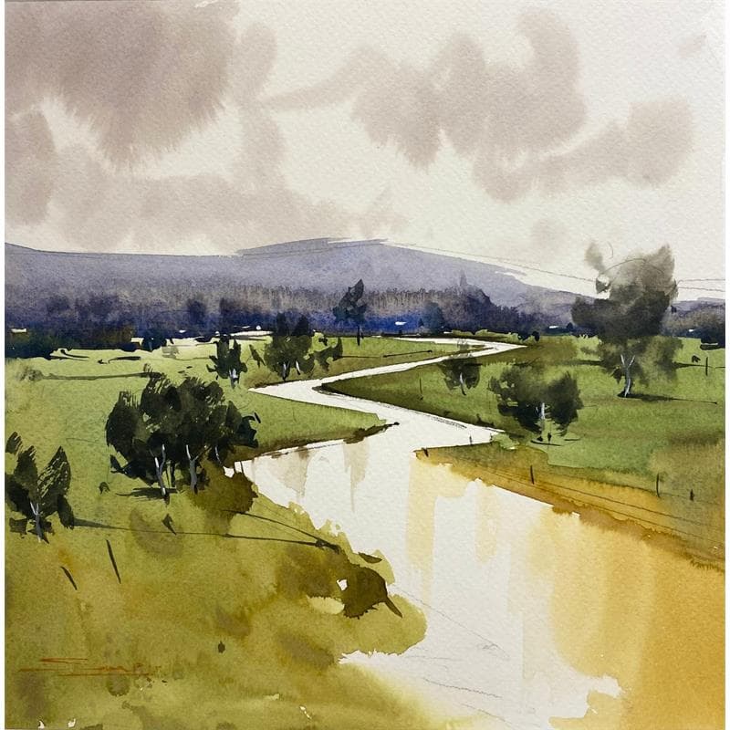 Painting Clouds on My Water by Dandapat Swarup | Painting Figurative Watercolor Landscapes
