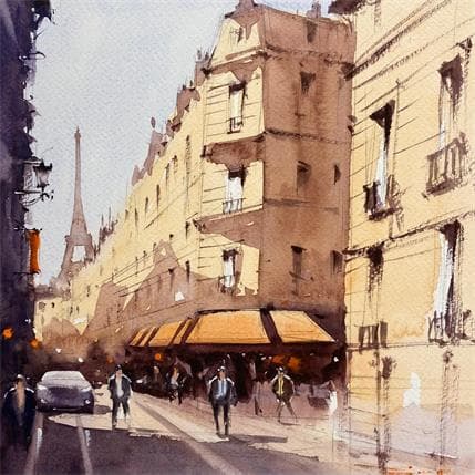 Gemälde Mid-morning Paris Street I von Dandapat Swarup | Gemälde Figurativ Aquarell Alltagsszenen, Landschaften, Urban
