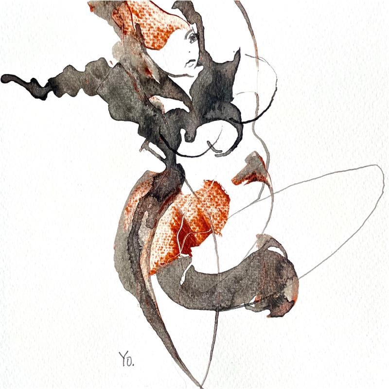 Painting Mes chansons by YO | Painting Figurative Watercolor Mixed Nude