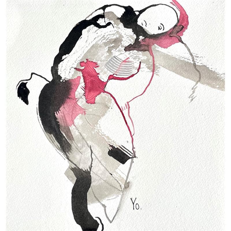 Painting Être aussi ton petit diable by YO | Painting Figurative Watercolor Mixed Nude