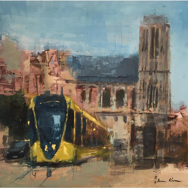 Painting Reims cathédrale by Karoun Amine  | Painting Figurative Oil Urban