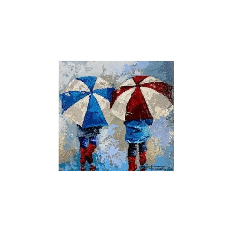 Peinture Caminando en la lluvia par Escobar Francesca | Tableau Figuratif Scènes de vie Acrylique