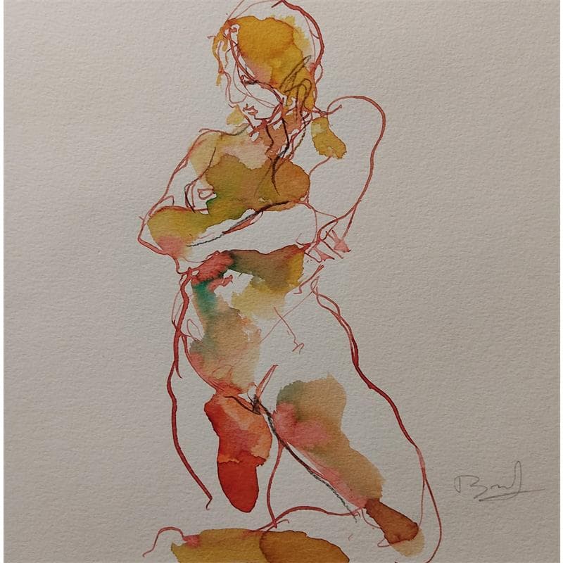 Painting sarah bras croisés by Brunel Sébastien | Painting Figurative Watercolor Nude