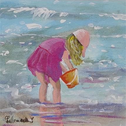 Painting Petite fille au bord de l'océan by Lallemand Yves | Painting Figurative Acrylic Life style, Marine