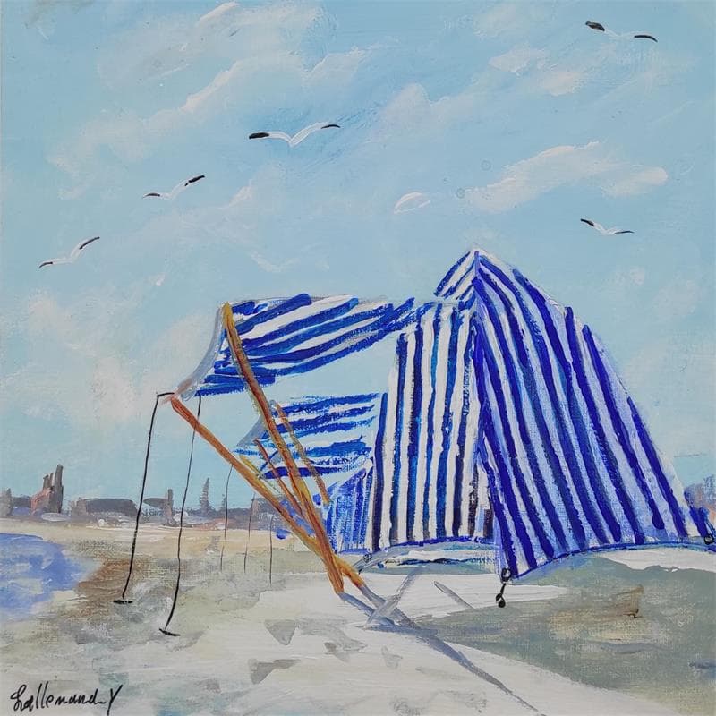 Painting cabine de plage côte d'opale by Lallemand Yves | Painting Figurative Acrylic Marine