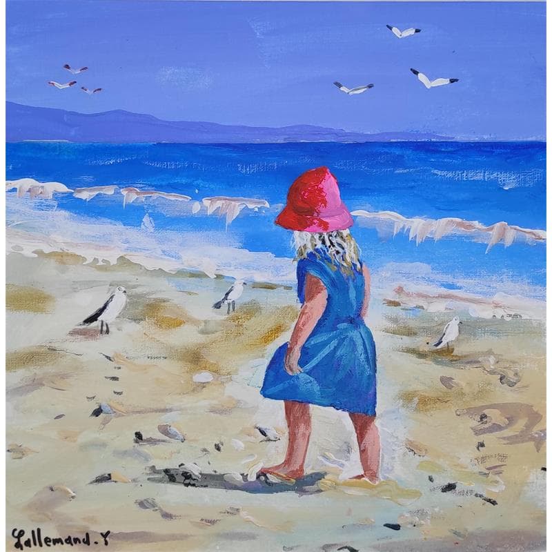 Painting Petite fille et mouettes by Lallemand Yves | Painting Figurative Acrylic Life style, Marine