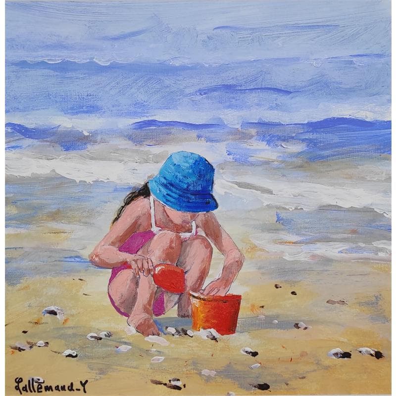 Peinture Petite fille jouant avec le sable 2 par Lallemand Yves | Tableau Figuratif Acrylique Marine, Scènes de vie